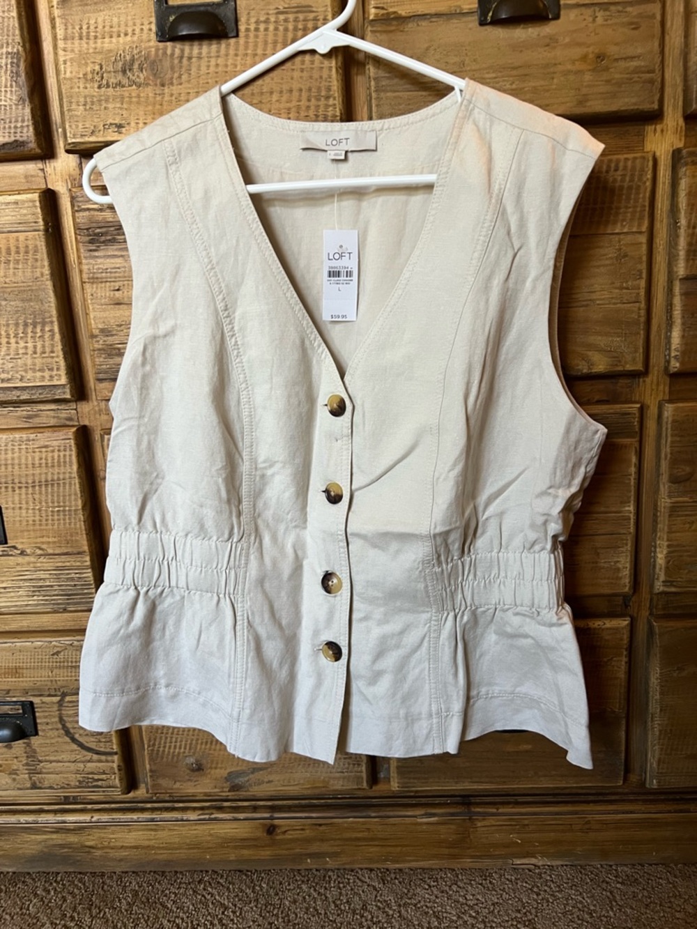 LOFT Cream Button-Front Sleeveless V-Neck Shell